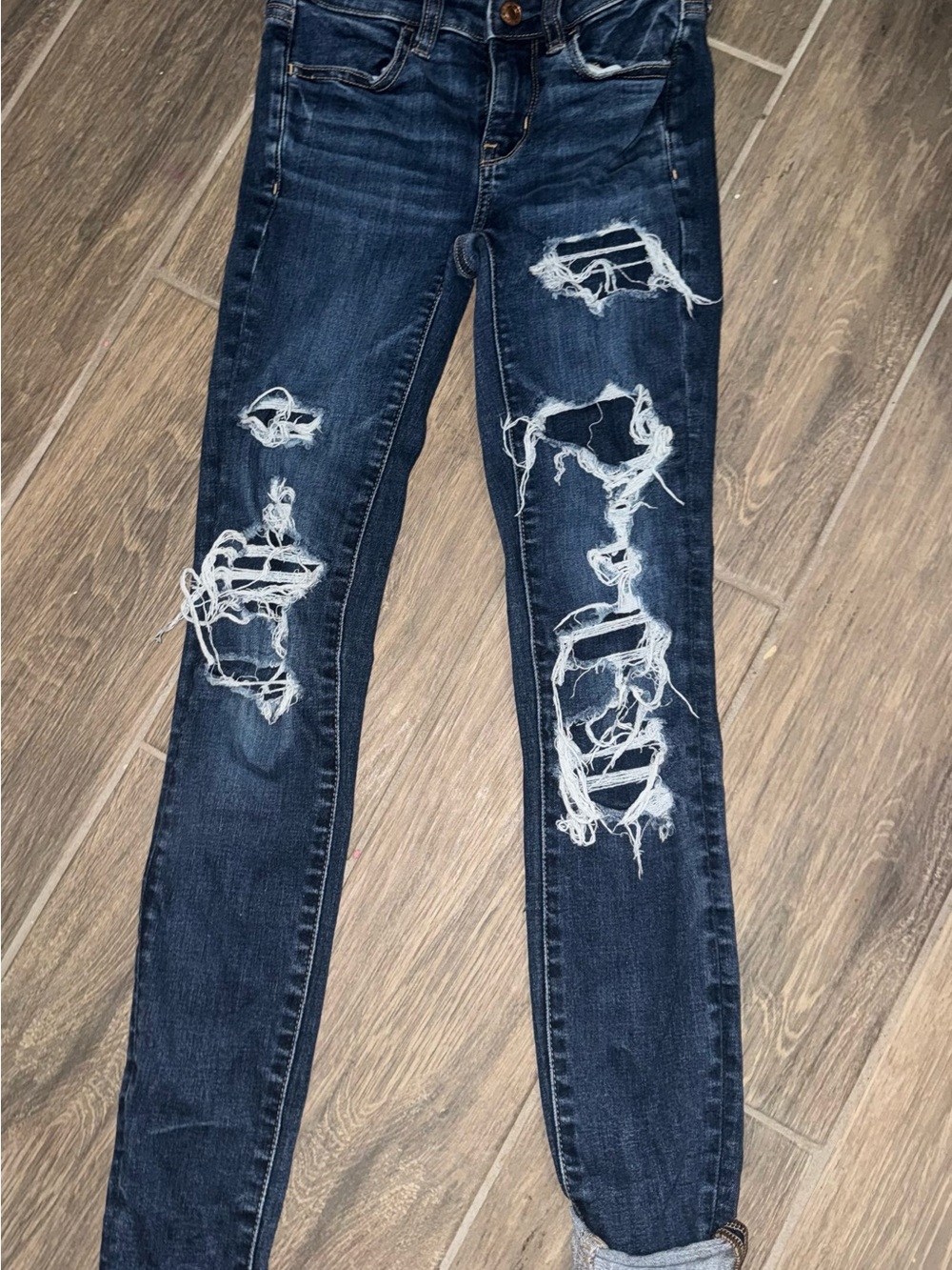 American Eagle Outfitters Dark Blue Distressed Skinny Jeans